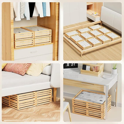 Under Bed Storage with Wheels-Large Bamboo Underbed storage Containers with Large Dust Bag Stackable Under the Bed Shoe Storage Bins for Clothes Books Bedding (2 Packs Nature, 23.62"L×16.54"W× 6.51"H)