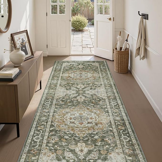 PADOOR 2X10 Runner Rug,Runners for Hallways,Soft Olive Washable Bedside Rugs for Bedroom,Non Slip Long Rug for Hallways Entryway Laundry Room Stair Kitchen Bathroom