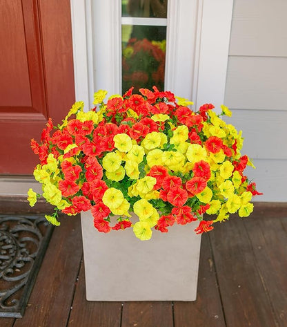 Artificial Flowers Fake Plants for Outdoors Decoration, 12 Bundles Silk Morning Glory with Eucalyptus Realistic UV Resistant Faux Flowers for Outside Planter Porch Yard Patio Garden Home Indoor, Mix