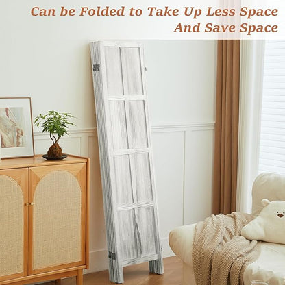 Wood Room Divider 6 Panel Folding Privacy Screen, Classic 5.6Ft Indoor Wooden Partition, Portable Partition Wall Divider for Room Separation, Home, Office, Bedroom, Restaurant (White)