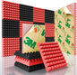 Sonicism Acoustic Panels Self-Adhesive Pyramid 12 Pack,12" X 12" X 2" Sound Proof Foam Panels for Walls,35kg/m³High Density Soundproof Wall Panels Fast Expand,Sound Absorption & Decoration(Red/Black)
