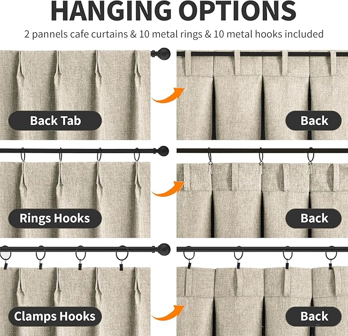 Wdfour30x36 Inch Pinch Pleated Blackout Cafe Curtains - Pack of 2, 100% Light Blocking Back Tab Drapes for Half Windows, Kitchen & Bathroom Short Curtains in Hemp Gray