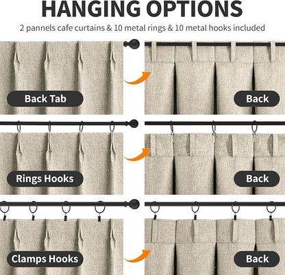 Wdfour30x36 Inch Pinch Pleated Blackout Cafe Curtains - Pack of 2, 100% Light Blocking Back Tab Drapes for Half Windows, Kitchen & Bathroom Short Curtains in Hemp Gray