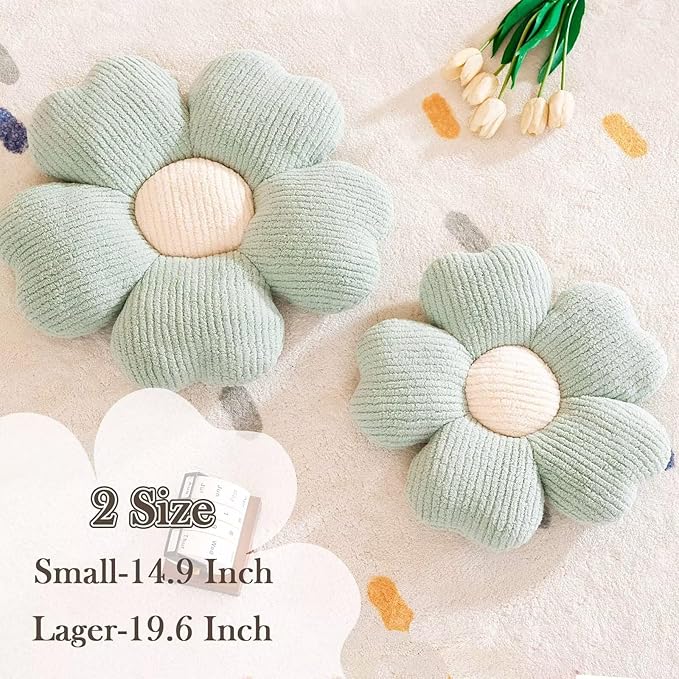 Kcvvcr Flower Throw Pillow, Cute Flower Shaped Pillow Decorative Throw Pillow for Bed Couch, Soft Daisy Pillows Floor Seating Cushion Cushions (14.9 Inch Sage Green)