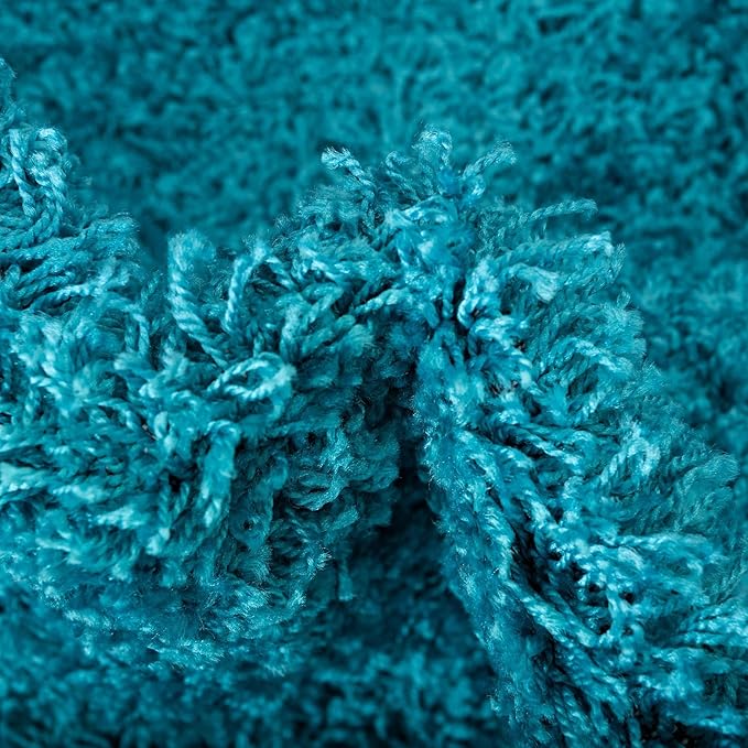 Unique Loom Solid Shag Collection Area Rug (7' 1" Round, Turquoise)