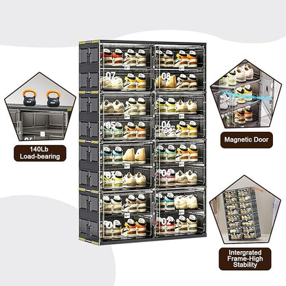 40 Pairs Portable Shoe Storage Cabinent of 3-Step Fast Installation,Plastic Shoe Box with Magnetic Clear Door for Entryway, Enclosed Shoe Rack for Sneaker, Heels etc.. (2Row, 10Tier)