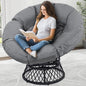 46" Giant Oversized Rattan Papasan Chair with Cushion and Frame for Adults, Fluid 360° Swivel, Waterproof, Black Frame with Dark Grey Cushion