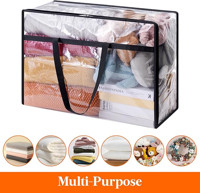 Lifewit 12 Pack Clear Clothes Storage Bags, 60L Plastic Blanket Storage Bag, Vinyl Foldable Moving Bags with Zipper, Closet Organizers and Storage Containers for Bedding, Duvet, Comforter