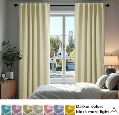Deconovo Blackout Curtains, Thermal Insulated, W70 x L108 2 Panels, Back Tab, Machine Washable, Room-Darkening Drapes for Bedroom/Living Room Beige