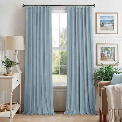 Light Blue Room Darkening Curtains for Bedroom Cute 45 Inch Length 2 Panels Cotton Linen Textured Short Blackout Curtains for Small Window Nursery Boy Girls Room Bathroom Kitchen Door Back Tab 45 Long