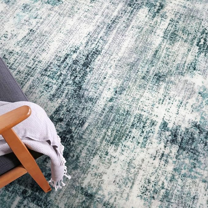 IOHOUZE Abstract Area Rugs 9x12 Ft Washable Large Rugs for Living Room, Non Slip Rubber Backed Dining Room Rug, Printed Faux Wool Rugs for Bedroom, Floor Carpet for Nursery Playroom, Sage Grey