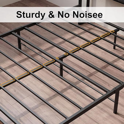 LIKIMIO Queen Bed Frame, Storage Headboard with Charging Station, Solid and Stable, Noise Free, No Box Spring Needed, Easy Assembly