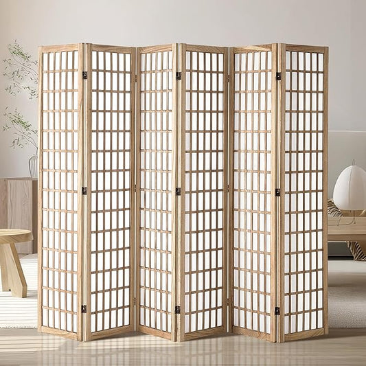 VEVOR Room Divider, 6 Panel Japanese Room Divider, Wood Folding Privacy Screen Indoor, Partition Dividers Portable Decoration Screens, for Room Separation Home Office Restaurant & Bedroom(Natural)