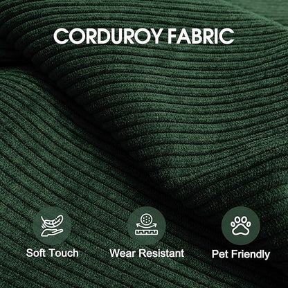 79" Convertible Sofa Bed, Corduroy Folding Pull Out Couch with Pillows, No Assembly Modern Boneless Couch Compression Sofa in Box, Floor Sofa with Support Rods for Living Room,Dark Green