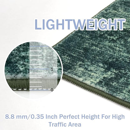 IOHOUZE Abstract Runner Rug 2x6 Ft Washable Runners for Hallways, Non Slip Kitchen Runner Printed Faux Wool Entryway Runner Indoor, Modern Abstract Floor Carpet for Hall Kitchen Bedroom, Dark Green