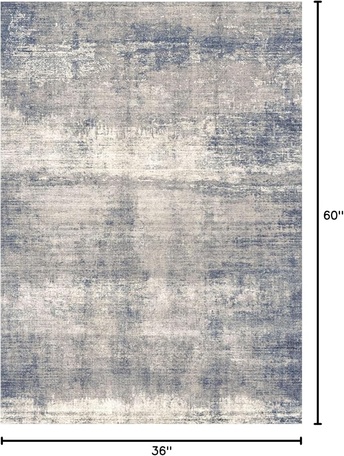3x5 Rug, Small Area Rug for Living Room, Bedroom, Kitchen, Machine Washable Non-Slip Throw Rug, Modern Abstract Carpet for Entryway Nursery Coffee Table - Durable (Grey/Navy)