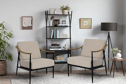 Modern Accent Chair for Living Room Bedroom Mid Century Arm Chair Upholstered Office Accent Chair Comfy Waiting Room Chair with Metal Frame, Beige