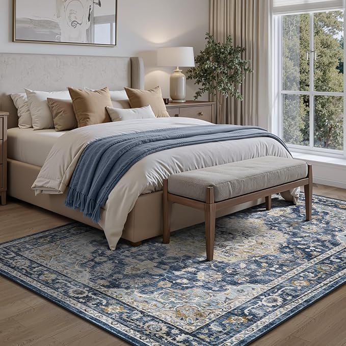 PADOOR 6X9 Area Rug,Rugs for Living Room,Soft Blue Rugs for Bedroom,Machine Washable Rug Non Slip Carpet for Dining Room Living Room Bedside Office