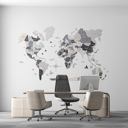 Handmade 3D Wood World Map Wall Art Large Wall Decor Track Your World Travels - Special for Home, Kitchen and Office (X-Large, Nordik)