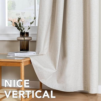 H.VERSAILTEX Linen Curtains 100% Blackout Curtains for Bedroom 102 inch Long Full Light Blocking Nature Linen Blended Window Curtains for Living Room Nickel Grommet (2 Panels, Heathered Natural)