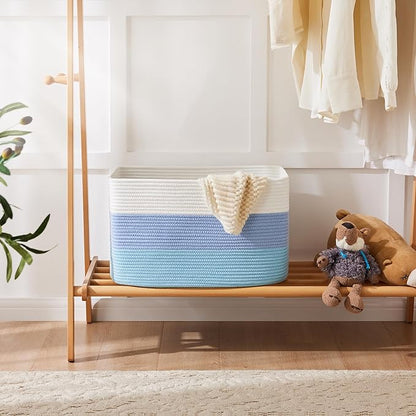Blanket Basket,Rectangle Woven Baskets for Storage,30L Laundry Basket for Decorative Nursery Blanket,Toys,Dirty Clothes and Magazine in Shelves,Baby Room,and Living Room