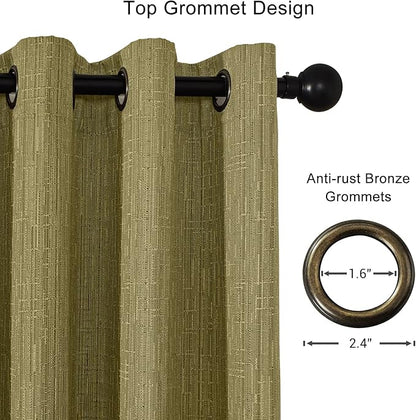 Jacquard Linen Curtains 108 inch Length 2 Panels Thick Faux Linen Blended Window Drapes Burlap Textured Curtains with Grommet for Living Room Bedroom Farmhouse (52x108 Olive Green) Natural