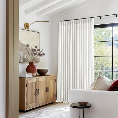 Off White Patio Sliding Door Curtains 100 Width 102 Inches Long Pinch Pleated Curtain Drape with Hooks Rings Light Filtering Semi Sheer Extra Wide 100x102 Drapes Panel for Living Dining Room