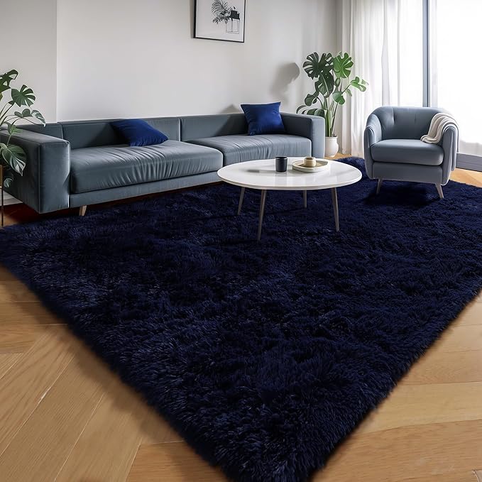 PAGISOFE Navy Blue Rug 3x5, Fluffy Dark Blue Rugs for Bedroom Super Soft Bedside Rugs, Modern Indoor Carpets for Living Room Non-Slip Carpet for Kids Boys Girls Teen Dorm Nursery Room Decor Classroom