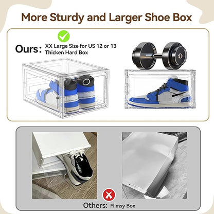 XX Large Clear Shoe Storage Box Organizer for Closet, 9 Pack Thicken Hard Plastic Stackable Shoe Sneaker Rack Display Case Container Bins Organizer, Easy Assembly, Clear