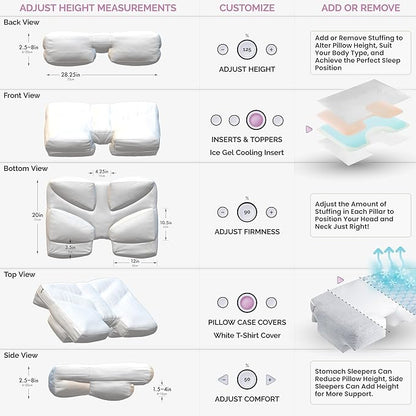 Wife Pillow - Topper, Rayon Shell/Charcoal Shredded High Density Memory Foam Filling. Adjustable for Side Sleepers by Zipper Access to Add/Remove Fill for Best Sleeping: High Denisty Support