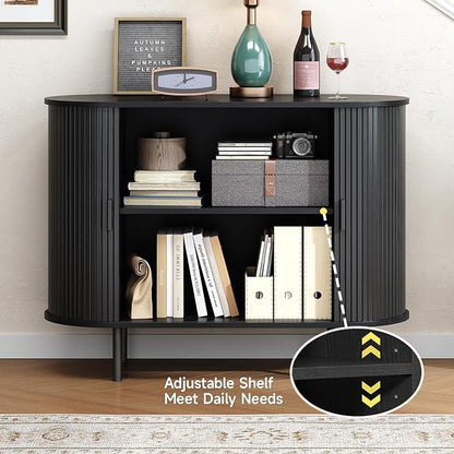 Buffet Cabinet with Storage, 40" Fluted Sideboard Buffet with Sliding Door, Coffee Bar Cabinet with Adjustable Shelf, Console Table, Accent Table for Entryway, Kitchen, Dining Room, Black
