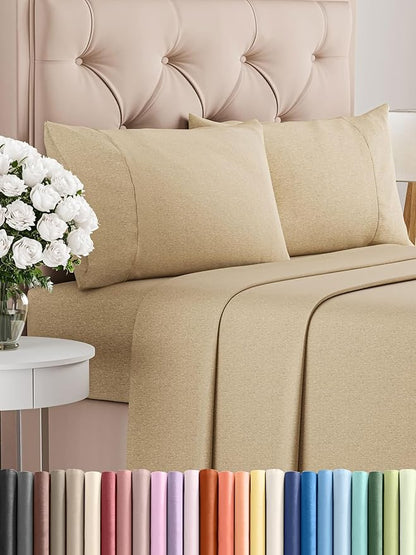 Twin XL Sheets Set 6 Piece - Includes 2 Pillowcases - Bed Sheets Twin XL - Soft Hotel Luxury Bedding - Cooling, Comfy & Breathable - 1 Flat & 1 Fitted & 2 Pillowcases w/ Deep Pockets - Heathered Tan