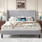 VECELO Full Bed Frame with Upholstered Wingback Headboard, Heavy-Duty Platform Bedframe with Charging Station, Wooden Slats, No Box Spring Needed, Light Grey