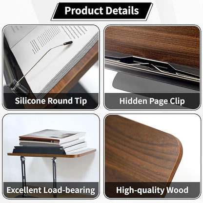 New Upgrade Book Stand for Reading, Book Holder with 360° Swivel Base, Adjustable Height & Angle Cookbook Stand, Foldable Recipe Book Holder for Kitchen, Textbook, Music Stand, Lightweight & Portable