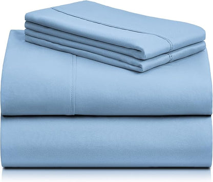LuxClub 4 PC King Sheet Set, Deep Pockets Wrinkle Free Cooling Bed Sheets Hotel Bedding for Women, Men, Includes 1 Fitted Sheet, 1 Flat Sheet and 2 Pillowcases-Soft Sky