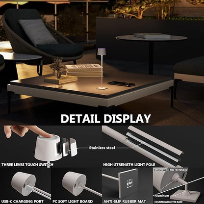 Modern LED Color-Changing Cordless Table lamp, 7 Colors, metal Shade, Touch control with sleep mode for Restaurant, Bedroom, Outdoor Camping, Coffee Shop, Night Light, Rechargeable (Greige 1PACK)