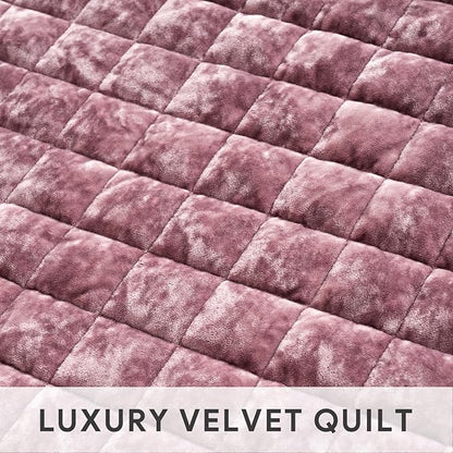 RECYCO Luxury Velvet Quilt Set Twin/Twin XL Size, Lightweight Velvet Comforter Set, Oversized Bedspread Coverlet Quilted Bedding Set, with 1 Matching Pillow Sham, for All Season, Dusty Mauve Pink