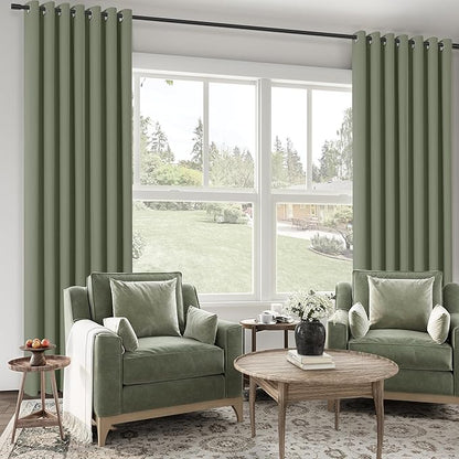 ChrisDowa 100% Blackout sage Solid Curtains 90 Inches Long 2 Panels for Bedroom Living Room,Farmhouse Room Darkening Thermal Insulated Soundproof Grommet Top Window Treatment Drapes,52x90