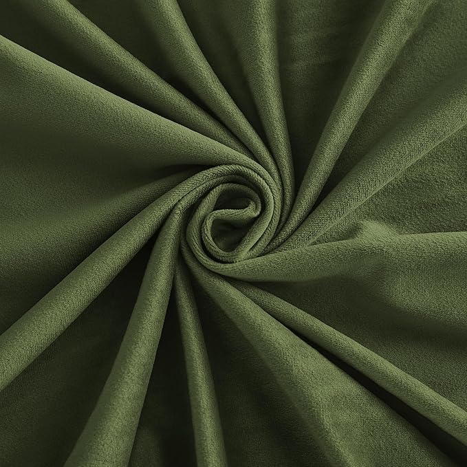 RYB HOME Back Tab Velvet Curtains, Thermal Insulated Privacy Protect Decorative Drapes for Living Room Home Theater, Olive Green, W 52 x L 108 inches, 2 Panels Set