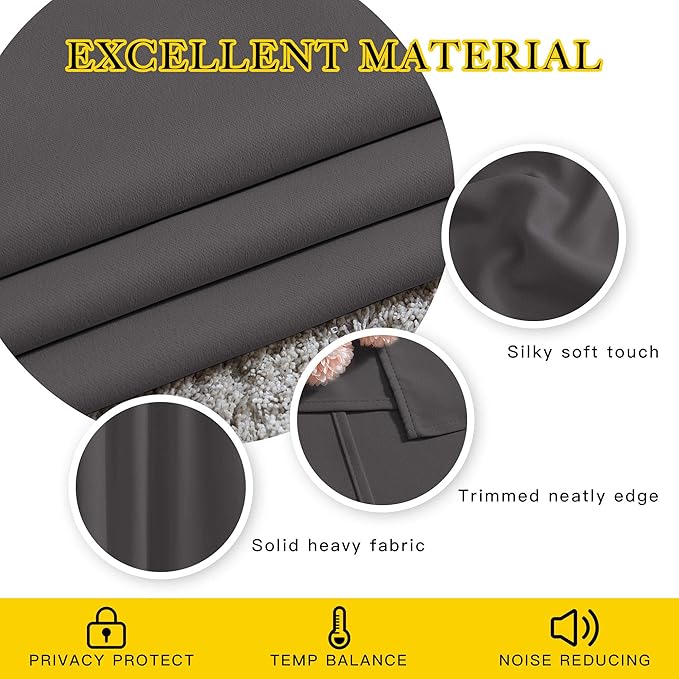 NICETOWN Bedroom Blackout 102 inch Curtains for Sliding Glass Door - Grommet Thermal Insulated Solid Luxury Window Treatments Sound Reducing for Living Room (W66 x L102, Grey, Set of 2)