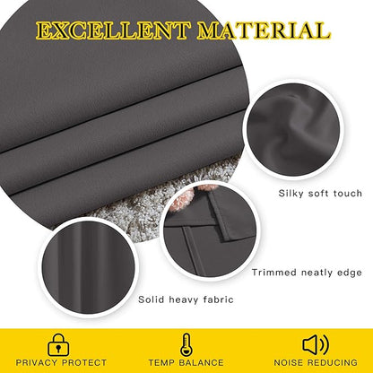 NICETOWN Blackout Cafe Curtains 50 inches Long - Triple Weave Grommet Top Thermal Insulated Light Blocking Panels for Bathroom/Kitchen, Grey, W34 x L50, Set of 2