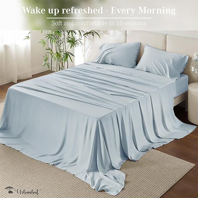 URBANHUT 800 Thread Count 100% Cotton California King Size Sheets, Luxury 4 Piece Cal King Bedsheets, Hotel Sheets Sateen Finish - Better Than Egyptian, 16" Elasticized Deep Pocket - Light Blue