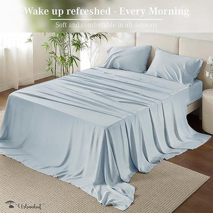 URBANHUT 800 Thread Count 100% Cotton California King Size Sheets, Luxury 4 Piece Cal King Bedsheets, Hotel Sheets Sateen Finish - Better Than Egyptian, 16" Elasticized Deep Pocket - Light Blue