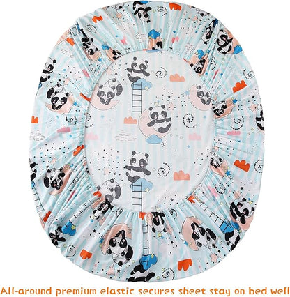 JSD Panda Kids Sheet Set Twin Size, 3 Piece Blue Moon Stars Printed Microfiber Bed Sheets Deep Pocket