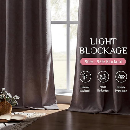 Beauoop Pink Floral Jacquard Blackout Curtains 84 Inches Long 2 Panels for Bedroom Living Room Chenille Flower Room Darkening Thermal Insulated Soundproof Grommet Window Treatments Drapes, 52x84