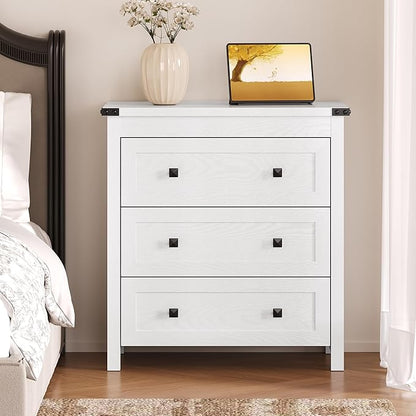 3-Drawer Dresser, Small Wooden Chest of Drawers with Metal Knobs, Water-Resistant Top, Storage Organizer with Anti-Tip Kit for Bedroom, Nursery, Living Room