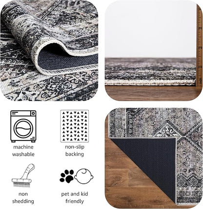 Keen Home Design 8x10 Rug - Machine Washable Area Rug with Non-Slip Backing, Ideal for Living Room, Dining Room, Bedroom - Vintage, Easy Clean, Durable, Low Pile Rug - (8' x 10')
