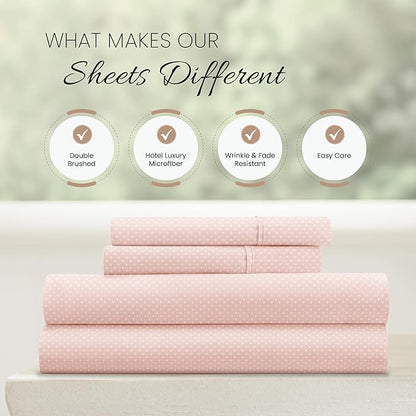 Linen Market Patterned Microfiber Queen Sheet Set 4 Piece – Oeko-TEX Certified Ultra Soft & Wrinkle-Free - 16" Deep Pocket Sheets - Easy Care Queen Size - My Heart Pink