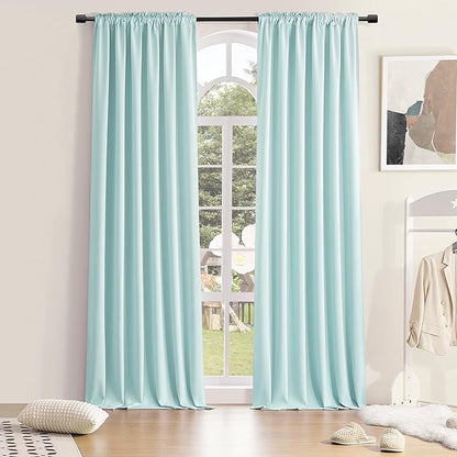 DONREN 2 Panels Blackout Curtain Panels for Bedroom - Room Darkening Thermal Insulated Drapes with Rod Pocket(Aqua,52 by 96 Inch)