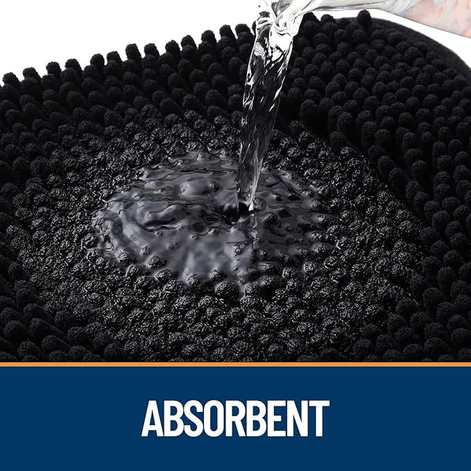 OLANLY Dog Door Mat for Muddy Paws 47x32, Absorbs Moisture and Dirt, Absorbent Non-Slip Washable Doormat, Quick Dry Chenille Mud Mat for Dogs, Entry Indoor Entryway Carpet for Inside Floor, Black